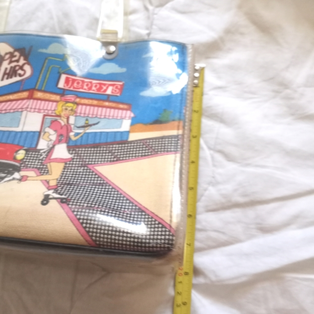 VINTAGE 1950 GRAPHIC AMERICAN TOPICS CLEAR LUCITE PURSE - Picture 9 of 12